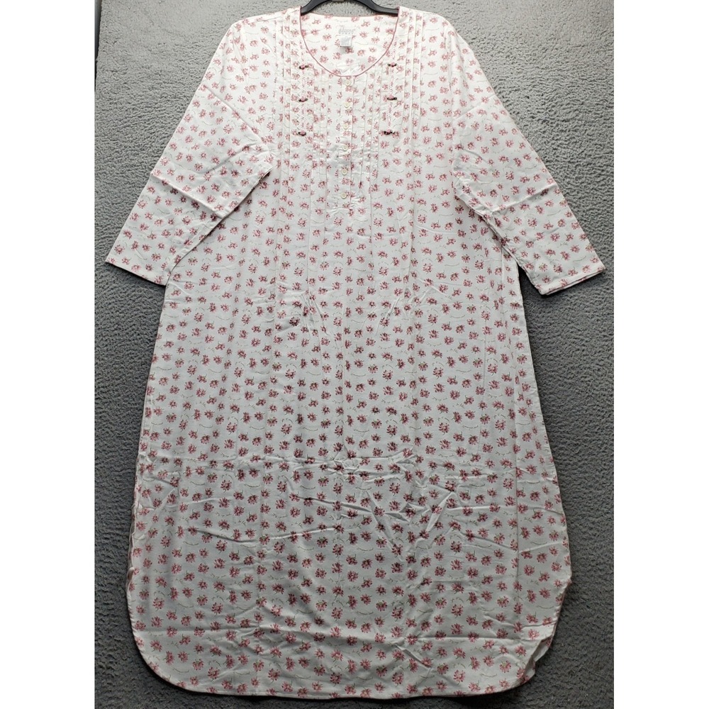 Vintage Adonna Pajama Nightgown Womens 2X Multi Floral Pintuck Detail Bodice NOS